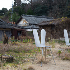 SANAA rabbit chairs by the former site of the stonecutter's house, Inujima Art House Project, Inujima, 2017