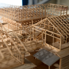 ?shima Sh?tar?, 1:50 model, Higashimuk?jima Mansion<br>Archi-Depot, Tokyo, 2017<br>“The existing buildings, located in the Sumida-ku region in Tokyo, were used as a brothel until the 1950s. The renovation project examined cognitive diversion from the dark post-war’s remnant to the potential living space, highlighting the unique collaboration of the decorative western-like facade and traditional timber frame. Additional new timber frame and extensions of the original structures allows fourteen existing buildings to merge into a united large mansion. The project of Higashimukojima Mansion aims at reinterpreting the buildings within the modern context as a symbolic architecture that reveal the historical narrative.”