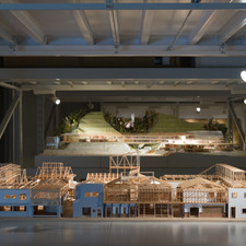 ?shima Sh?tar?, 1:50 model, Higashimuk?jima Mansion<br>Archi-Depot, Tokyo, 2017<br>“The existing buildings, located in the Sumida-ku region in Tokyo, were used as a brothel until the 1950s. The renovation project examined cognitive diversion from the dark post-war’s remnant to the potential living space, highlighting the unique collaboration of the decorative western-like facade and traditional timber frame. Additional new timber frame and extensions of the original structures allows fourteen existing buildings to merge into a united large mansion. The project of Higashimukojima Mansion aims at reinterpreting the buildings within the modern context as a symbolic architecture that reveal the historical narrative.”