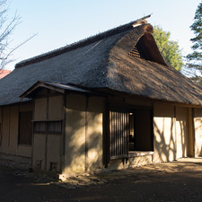 House of the leader of the Hachi?ji Guards (Hachi?ji-sennin-d?shin), Edo-Tokyo Open Air Architectural Museum (relocated from Hachi?ji City), 2017<br> "The Hachioji Thousand Warriors were the retainers of the Tokugawa Shogunate Family, who were deployed to Hachioji in the Edo period (1603–1867). The house of the retainers' head, which used to stand at the site bestowed by the shogun, is not as big as the surrounding farmhouses. However the fact that it has an entrance hall with a shikidai, a low, broad wooden step, which is a standard feature of upper-class houses, shows that it was a house of prestige. [Oiwakecho, Hachioji City, late Edo period]"