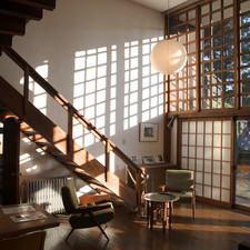 House of architect Mayekawa Kunio, Edo-Tokyo Open Air Architectural Museum (relocated from Shinagawa, Tokyo), 2017<br>"This house was built in 1942 by the architect Kunio Mayekawa, for himself, in Kami-osaki, Shinagawa Ward. He contributed to the development of modern architecture in Japan. The house was built during the Second World War when it was difficult to procure building materials. It has a Japanese-style gabled roof and a simple layout consisting of a study and bedrooms around a living room with a vaulted ceiling. [3-chome, Kami-osaki, Shinagawa Ward, 1942.]"