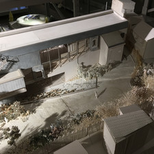 Masayuki Irie (????), 1:50 model, Souseki Sanb? Memorial (???????????) (2017)<br>Archi-Depot, Tokyo, 2017<br>“The facility’s main façade is on the South, along \[…] Soseki Sanbo avenue. The structure was made for the reconstruction plan of Soseki Sanbo, Natsume Soseki’s House. By treating its concrete frame and the cylinders of the exhibition rooms with equal importance as the existing townscape and the plants of Soseki, we tried to embody the delicate fictional world that Soseki created from the quotidian in the structure.”